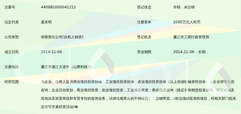 廉江市一硕非融资性担保